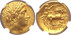 Greek Kingdom of Macedon, temp. Philip III - Kassander AV Stater. In the name and types of Philip II. Pella, circa 323-315 BC. Laureate head of Apollo to right / Charioteer, holding kentron and reins,