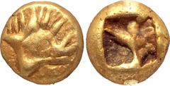 Greek Kingdom of Lydia, temp. Alyattes - Kroisos EL Hemihekte - 1/12 Stater. Ephesos(?), circa 620-539 BC. Head of boar to right / Incuse square punch. GRPC Lydia G11; Spier 5; Linzalone 1084; SNG Kay