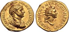 Roman Imperial Trajan AV Aureus. Rome, AD 116-117. IMP CAES NER TRAIAN OPTIM AVG GERM DAC, laureate, draped and cuirassed bust to right / PARTHICO P M TR P COS VI P P S P Q R, radiate and draped bust 