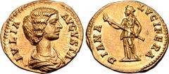 Roman Imperial Julia Domna (wife of S. Severus) AV Aureus. Rome, AD 196. IVLIA AVGVSTA, draped bust to right / DIANA LVCIFERA, Diana standing to left, holding torch in both hands. RIC IV 548 var. (Sev