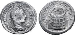 Roman Imperial Severus Alexander AR Denarius. Rome, AD 223. IMP C M AVR SEV ALEXAND AVG, laureate, draped and cuirassed bust to right / P M TR P II COS P P, the south-western prospective of the Amphit
