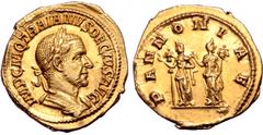 Roman Imperial Trajan Decius AV Aureus. Rome, AD 249-251. IMP C M Q TRAIANVS DECIVS AVG, laureate and cuirassed bust to right / PANNONIAE, the two Pannoniae, veiled and draped, standing facing, their 