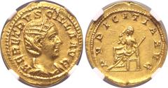 Roman Imperial Herennia Etruscilla (wife of T. Decius) AV Aureus. Rome, early-mid AD 250. HER ETRVSCILLA AVG, draped bust to right, wearing stephane / PVDICITIA AVG, Pudicitia, veiled and seated to le