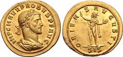 Roman Imperial Probus AV 'Heavy' Aureus. Siscia, AD 277. IMP C M AVR PROBVS P F AVG, laureate, draped and cuirassed bust to right / ORIENS AVGVSTI, Sol standing facing, head to left, raising right han