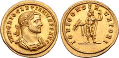 Roman Imperial Diocletian AV Aureus. Siscia, AD 286. IMP C DIOCLETIANVS P F AVG, laureate, draped and cuirassed bust to right / IOVI CONSERVATORI, Jupiter standing facing, head to left, nude but for c