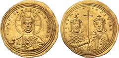 Byzantine Basil II Bulgaroktonos, with Constantine VIII, AV Histamenon Nomisma. Constantinople, AD 1005-1025. ⧾ IҺS XIS RЄX RЄGNANTIҺM, facing bust of Christ Pantokrator, wearing nimbus with crescents