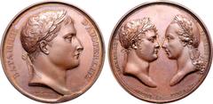 Napoleon France, First Empire. Napoléon I, with Alexander I, Emperor of Russia, and Francis II, Holy Roman Emperor, Æ Medal. Commemorating the Battle of Austerlitz. Dated 2 December 1805. Dies by Andr
