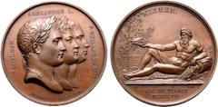 Napoleon France, First Empire. Napoléon I, with Alexander I, Emperor of Russia, and Frederick William III, King of Prussia, Æ Medal. Commemorating the peace of Tilsit. Dated 1807. Dies by Andrieu and 