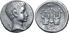 Roman Provincial Augustus AR Drachm of Masicytus, Lycia. 27-20 BC. Bare head to right; Λ-Υ across fields / Two citharas, with bow above and plectrum between; MA below. RPC I 3309; Troxell, Lycian Leag