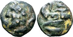Roman Republic Anonymous Cast Æ Semis. Rome, circa 215-212 BC. Laureate head of Saturn to left; S (retrograde, mark of value) behind / Prow to left; S (retrograde, mark of value) above. ICC 107; Crawf
