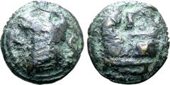 Roman Republic Anonymous Cast Æ Semis. Rome, circa 215-212 BC. Laureate head of Saturn to left; S (mark of value) behind / Prow to left; S (mark of value) above. ICC 107; Crawford 41/6a; RBW 119-22; H