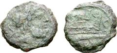 Roman Republic Elephant head series Æ Semis. Rome, circa 128 BC. Laureate head of Saturn to right, S behind / Prow to right, elephant head above, S in right field; ROMA below. Crawford 262/2. 5.93g, 2