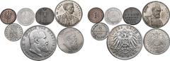 Medieval and World Lot of 7 German Mixed Coins and Medals. Lot includes: 1. German States, Bayern. (Bavaria, Kingdom). Leopold Prince Regent AR 2 Marks. AD 1911D. LVITPOLD PRINZ- REGENT V. BAYERN, 182