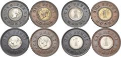Medieval and World Lot of 4 Great Britain, Hanover. Victoria CU Penny Model Tokens. 1844. (3 varieties). • ONE PENNY • MODEL •, head to left; VICTORIA before, REG: behind / • ONE PENNY • MODEL •, deno