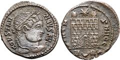 Roman Imperial Constantine I 'the Great' BI Nummus. Contemporary imitation of Arelate mint, AD 325-326. CONSTANTINVS AVG, laureate head to right / VIRTVS AVGG, camp gate with two turrets, open door; s