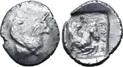 Greek Lykia, uncertain dynast or city: Pe Kerth (?) AR Third Stater. Circa 5th century BC. Forepart of griffin(?) to right / Forepart of pegasos to right; Π over E monogram above, K↑Pⵋ (Kerth in Lykia