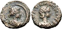 Roman Provincial Zenobia BI Tetradrachm of Alexandria, Egypt. Dated RY 5 (Vabalathus) = AD 272. CEΠTIMIA ZHNOBIA CEB, draped bust of Zenobia to right, wearing stephane / Draped bust of Selene to right