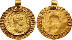 Roman Imperial AV Repoussé Impression of a Maximian Aureus. Late 3rd Century AD. IMP C M AVR VAL MAXIMIANVS P F AVG, laureate and cuirassed bust to right / Blank. For original coin, cf. RIC V.2 617. 3