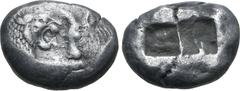 Greek Kingdom of Lydia, Kroisos AR Stater - Double Siglos. Sardes, circa 561-546 BC. Confronted foreparts of lion to right and bull to left / Two incuse squares of unequal size. GRPC Lydia S1; Berk 20