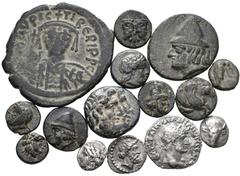 Greek Lot of 15 Greek, Roman and Byzantine AR and Æ Coins. Including: 1. Troas, Skepsis Æ 11mm. Circa 350-310 BC. Forepart of Pegasos to right / Σ-K flanking fir tree within linear frame. SNG Copenhag