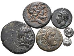 Greek Lot of 6 Greek AR and Æ Coins. Includes: 1. Ionia, Ephesos AR Tetartemorion. Circa 500-420 BC. Bee / Head of eagle to right; EΦ downwards in upper left field; all within incuse square. Karwiese 