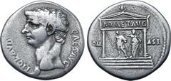 Roman Provincial Claudius AR Cistophorus of uncertain mint, Asia Minor. AD 41-54. TI CLAVD CAES AVG, bare head to left / Distyle temple inscribed ROM ET AVG on entablature and containing figure of Aug
