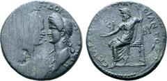 Roman Provincial Domitian, with Domitia, Æ 23mm of Cibyra, Phrygia. AD 81-96. Klaudios Bias, high priest. [ΔOMITIANOC KAIC]AP • ΔOM[ITI]A [CЄ]BACTH, laureate head of Domitian and draped bust of Domiti