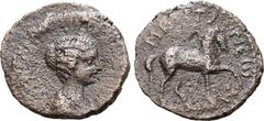 Roman Provincial Plautilla (wife of Caracalla) Æ 22mm of Mantineia, Arcadia. AD 202-205. Illegible inscription, draped bust to right / MANTINЄѠN, horse stepping to right, with right forepaw raised. BC