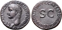 Roman Imperial Germanicus (father of Caligula) Æ As. Rome, AD 39-40. GERMANICVS CAESAR TI AVG F DIVI AVG N, bare head to left / C CAESAR DIVI AVG PRON AVG P M TR P III P P around large SC. RIC I 43 (G