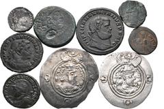 Roman Imperial Lot of 9 Greek, Roman and Arab-Byzantine AR and Æ Coins. Includes: 1. Licinius II (son of Licinius I), as Caesar, BI Nummus. Ex Naville Numismatics Ltd., Auction 14, 22 April 2015, lot 