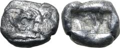 Greek Kingdom of Lydia, Kroisos AR 1/6 Stater. Sardes, circa 561-546 BC. Confronted foreparts of lion to right and bull to left / Two incuse square punches of unequal size. GRPC Lydia S6; Rosen 667; S
