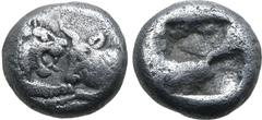 Greek Kingdom of Lydia, Kroisos AR 1/12 Stater. Sardes, circa 561-546 BC. Confronted foreparts of lion to right and bull to left / Incuse square. GRPC Lydia S8; SNG Kayhan 1020-21; SNG von Aulock 2880