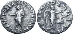 Greek Indo-Skythians, Maues AR Tetradrachm. Taxila, circa 95-57 BC. BAΣIΛEΩΣ BAΣIΛEΩN MEΓΛΛOY MAYOY, Zeus standing to left, holding long sceptre / 'Rajadirajasa mahatasa Moasa' in Kharosthi, Nike stan