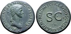 Roman Imperial Agrippina I (sister-in-law of Claudius) Æ Sestertius. Rome, AD 50-54. AGRIPPINA M F GERMANICI CAESARIS, draped bust to right / TI CLAVDIVS CAESAR AVG GERM P M TR P IMP P P surrounding S