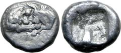 Greek Kingdom of Lydia, Kroisos AR 1/12 Stater. Sardes, circa 561-546 BC. Confronted foreparts of lion to right and bull to left / Incuse square. GRPC Lydia S8; SNG Kayhan 1020-21; SNG von Aulock 2880