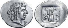 Greek Lykian League, Kragos AR Hemidrachm. After 18 BC. Laureate head of Apollo to right; Λ-Y flanking / Kithara; K-P across fields; all within shallow incuse square. Troxell, Lycia, Period IV, Series