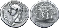 Roman Provincial Claudius AR Cistophorus of uncertain mint, Asia Minor. AD 41-54. TI CLAVD CAES AVG, bare head to left / Distyle temple inscribed ROM ET AVG, containing figure of Augustus, standing fa