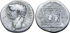 Roman Provincial Claudius AR Cistophorus of uncertain mint, Asia Minor. AD 41-54. TI CLAVD CAES AVG, bare head to left / Distyle temple inscribed ROM ET AVG, containing figure of Augustus, standing fa