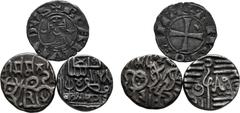 Medieval and World Lot of 3 Medieval and World AR and BI Coins. Includes: 1) India, Tomaras of Dhillika (Delhi). Madana Pala BI Jital. 2) India, Princely state of Kutch. Desalji I AR Kori. 3) Crusader