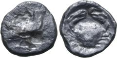 Greek Sicily, Akragas(?) AR Litra. Circa 450-440 BC. Eagle standing to right / Crab. Cf. Westermark, Coinage 454; cf. HGC 2, 121 (eagle to left). 0.86g, 10mm, 5h. Good Fine; obv. Flan flaw. From the A
