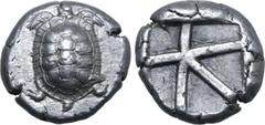 Greek Islands off Attica, Aegina AR Stater. Circa 456-431 BC. Land tortoise with segmented shell / Large square incuse of heavy skew pattern. Meadows, Aegina, Group IIIb; Dewing 1683; HGC 6, 437. 12.2