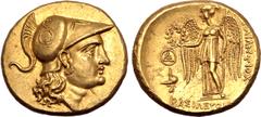 Greek Seleukid Empire, Seleukos I Nikator with Antiochos I Soter AV Stater. Coregency issue, in the types of Alexander III of Macedon. Indian standard. Aï Khanoum, circa 294-281 BC. Head of Athena to 