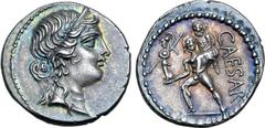 Vogelberg Julius Caesar AR Denarius. African mint, 47-46 BC. Diademed head of Venus to right / Aeneas advancing to left, carrying palladium and Anchises on shoulder; CAESAR downwards to right. Crawfor