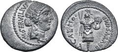 Roman Imperatorial Q. Servilius Caepio (M. Junius) Brutus AR Denarius. Military mint (Sardis?), summer 42 BC. M. Servilius, legate. Laureate head of Libertas to right; M•SERVILIVS upwards behind, [LEG