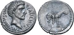 Roman Imperatorial Quintus Labienus AR Denarius. Uncertain mint in south-eastern Asia Minor, early 40 BC. Bare head to right; Q•LABIENVS•PARTHICVS•IMP around / Horse standing to right, wearing saddle 