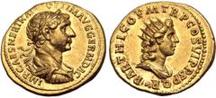 Roman Imperial Trajan AV Aureus. Rome, AD 116-117. IMP CAES NER TRAIAN OPTIM AVG GERM DAC, laureate, draped and cuirassed bust to right / PARTHICO P M TR P COS VI P P S P Q R, radiate and draped bust 
