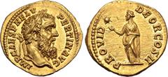 Roman Imperial Pertinax AV Aureus. Rome, AD 193. IMP CAES P HELV PERTIN AVG, laureate head to right / PROVID DEOR COS II, Providentia standing to left, holding out hand to star in left field. RIC IV 1