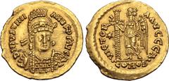 Migration Period Ostrogoths, Athalaric AV Solidus. In the name of Justinian I. Ravenna or Rome, circa AD 530-539. D N IVSTINIANVS P Γ AV(ligate)C, diademed, helmeted and cuirassed bust of Justinian I 