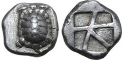 VECCHI Islands off Attica, Aegina AR Stater. Circa 456/45-431 BC. Land tortoise with segmented shell / Large incuse square with skew pattern. Meadows, Aegina, Group IIIb; Milbank pl. II, 12; SNG Copen