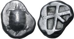 Greek Islands off Attica, Aegina AR Stater. Circa 456/45-431 BC. Land tortoise with segmented shell seen from above / Large square incuse with heavy skew pattern. Meadows, Aegina, Group IIIb; HGC 6, 4